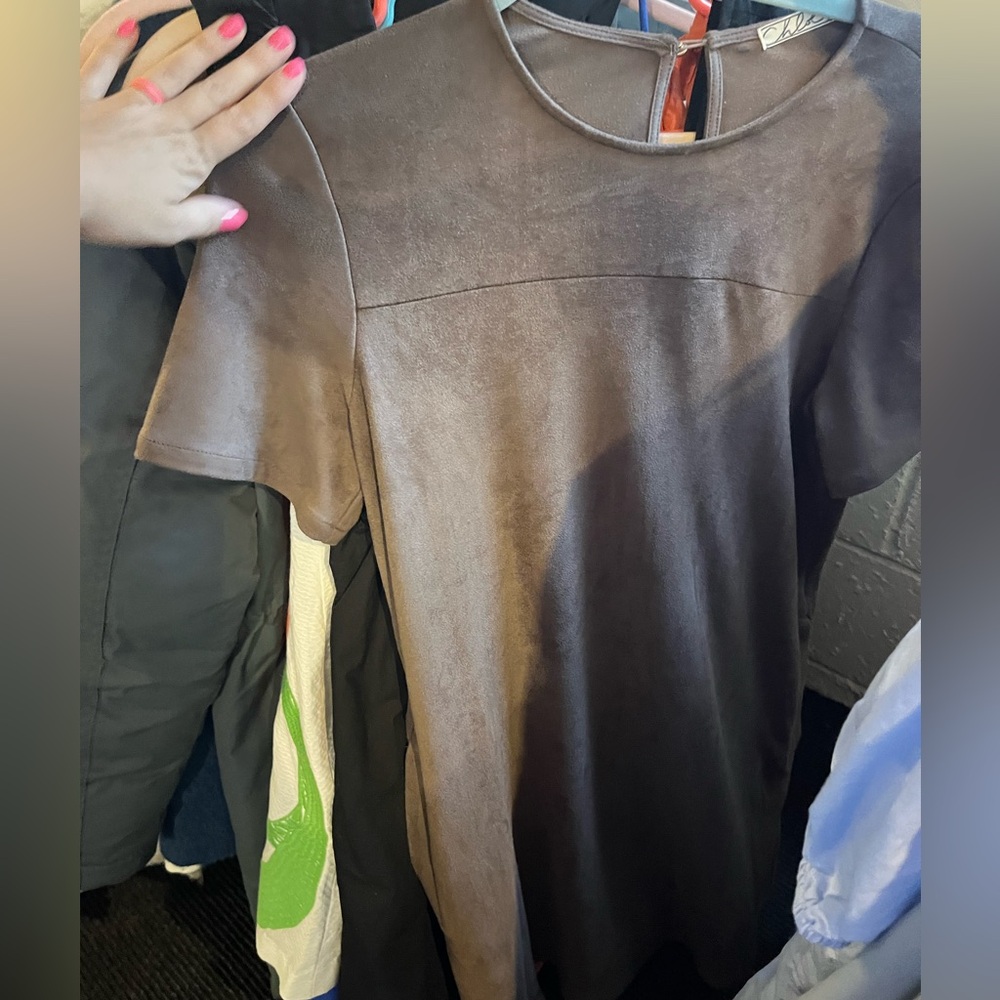 Brown stretchy suede pocket dress